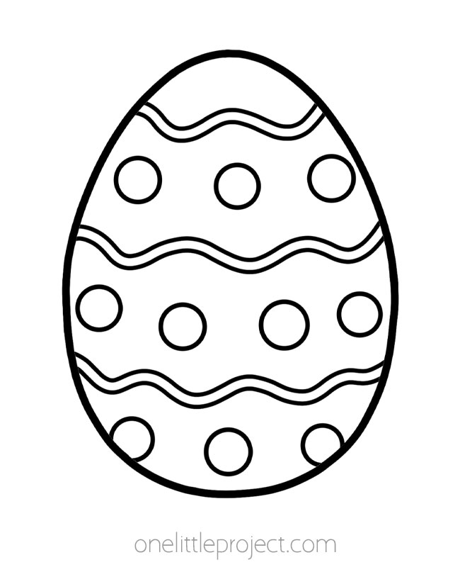Outline of an Easter egg with polka dots and wavy lines