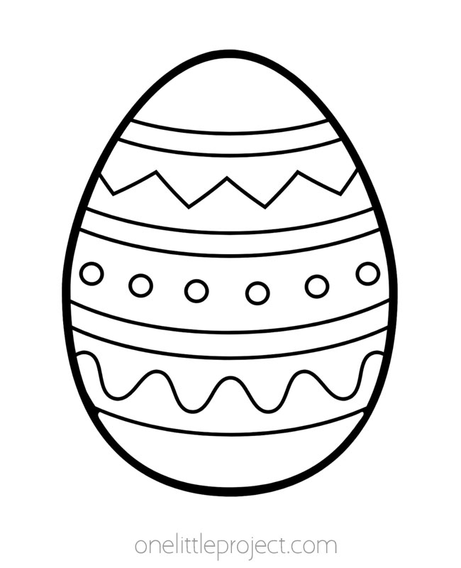 Outline of an Easter egg with stripes and dots