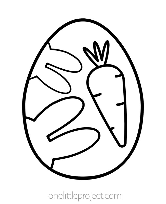 Outlines of Easter eggs with bunny ears and a carrot