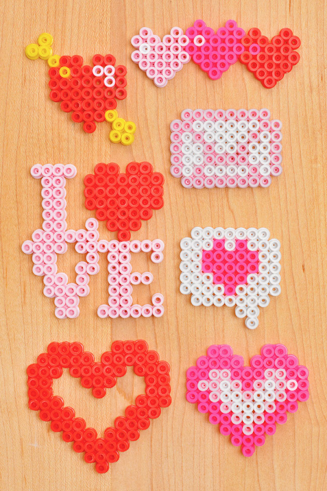 Cute heart and love themed Perler beads designs for Valentine's Day