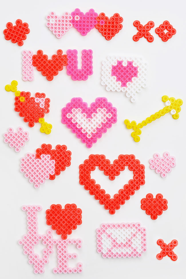 Heart and Valentine themed Perler beads designs