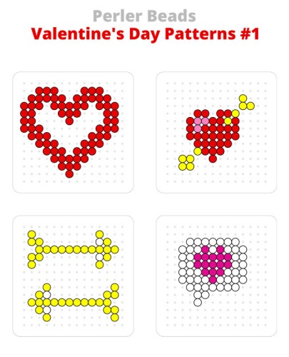 Free, printable Perler bead patterns for Valentine's Day