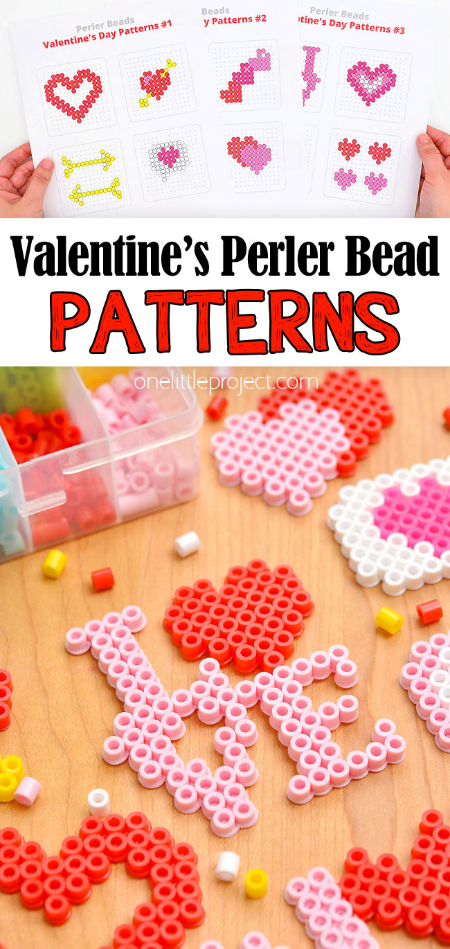 Free Perler bead patterns filled with hearts, Cupid's arrows, Valentines, and more