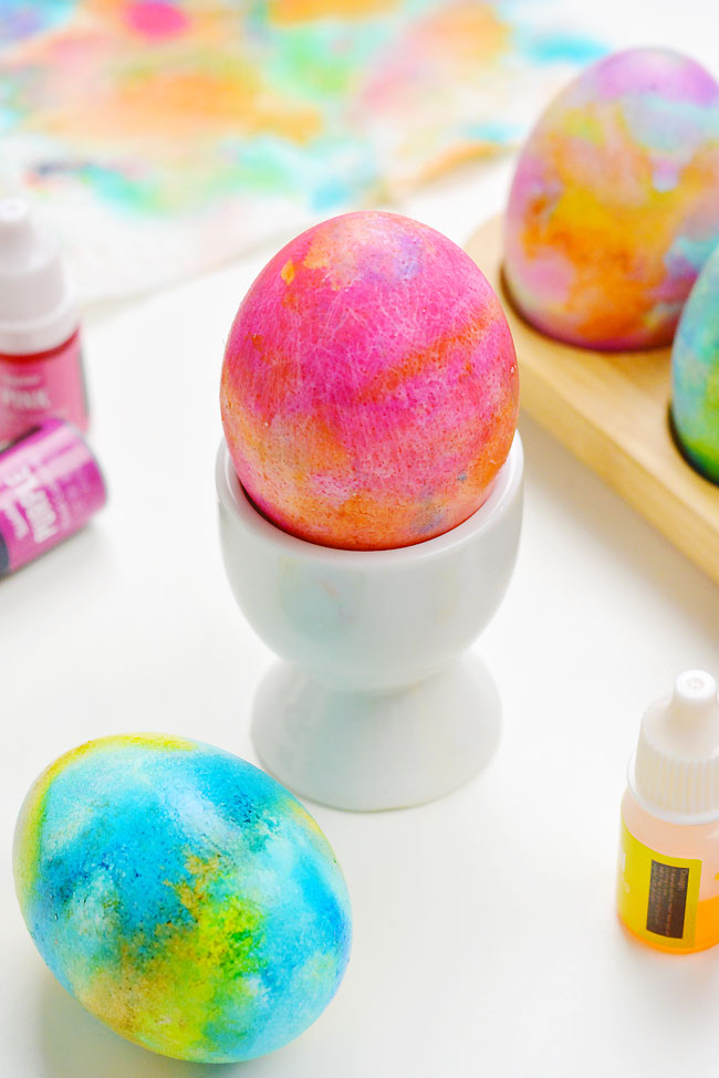 Food coloring dyed Easter Eggs in watercolor style