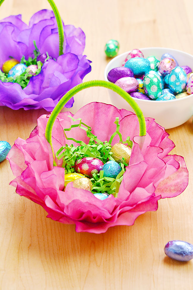 Frilly floral looking coffee filter Easter baskets