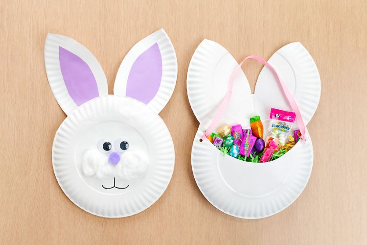 Easter bunny paper plate basket