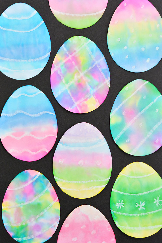 Pretty paper Easter eggs coloured with bleeding tissue paper