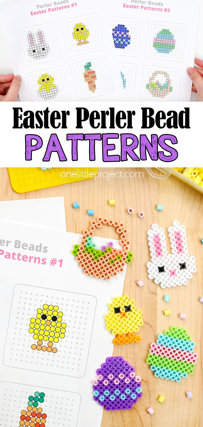Easter egg Perler beads with bunny, basket, chick, and more