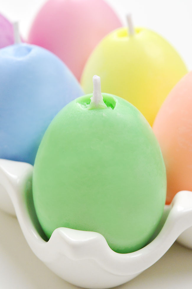 Closeup on colourful DIY egg candles