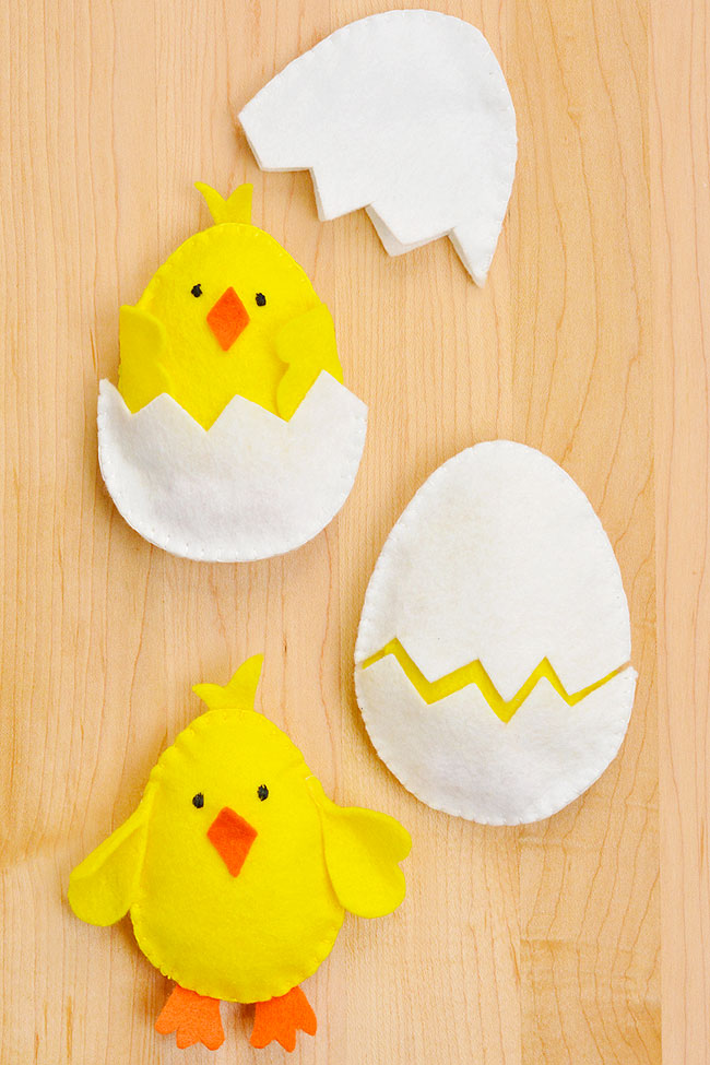 Adorable handsewn felt chick made with a free, printable pattern