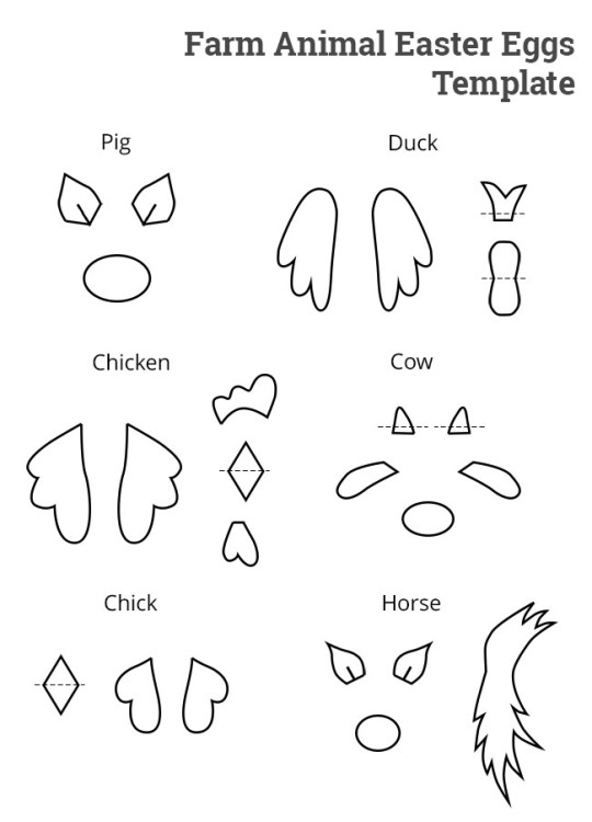 Free template for ears, wings, etc to make farm animal Easter eggs