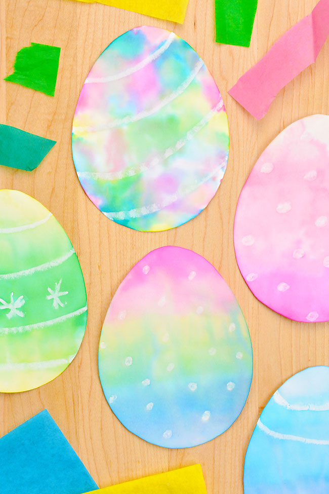 Easy Easter craft for kids made with cardstock and bleeding tissue paper
