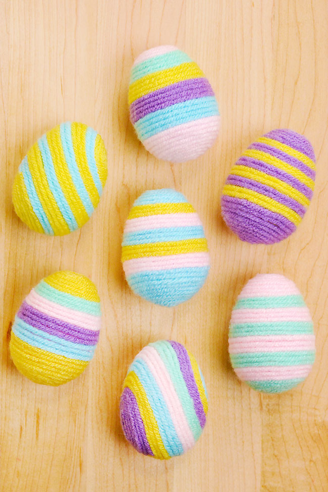 Colourful striped yarn Easter egg craft