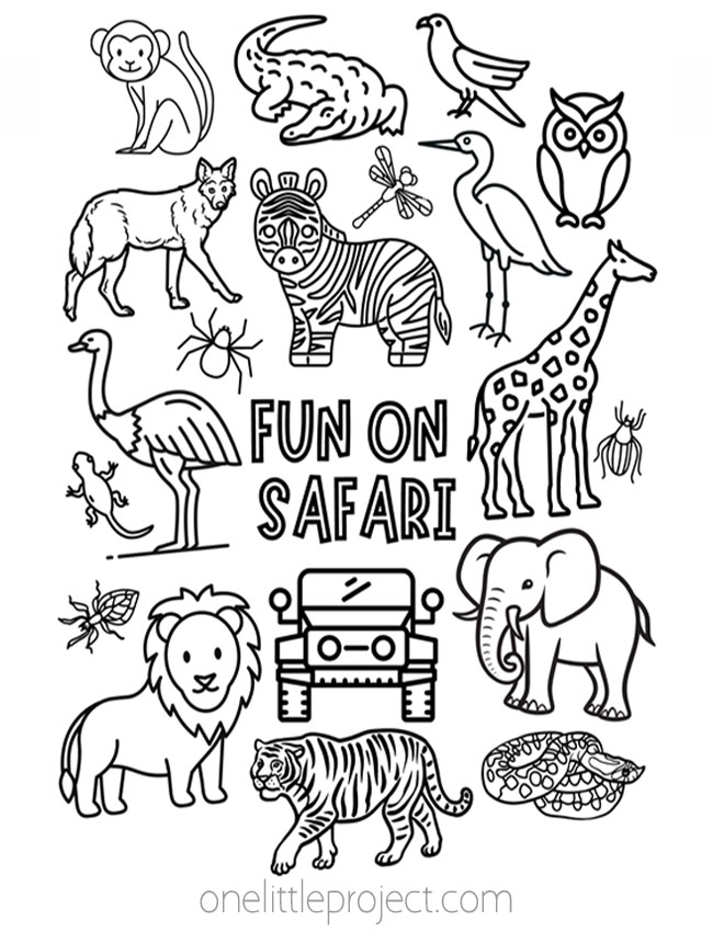 Animal Coloring Page - fun on safari