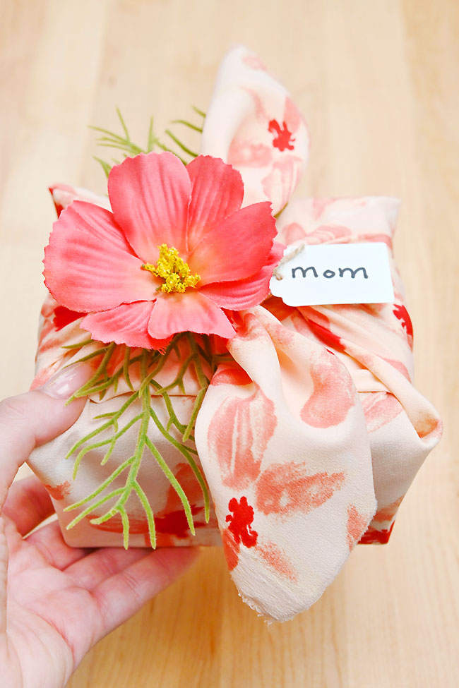 Gift box wrapped with furoshiki