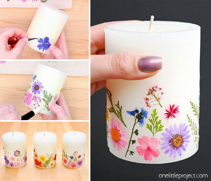 DIY pressed flower candles