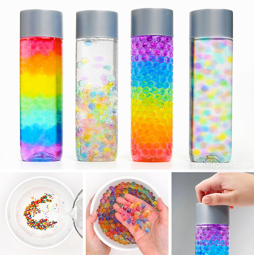 DIY rainbow sensory bottles