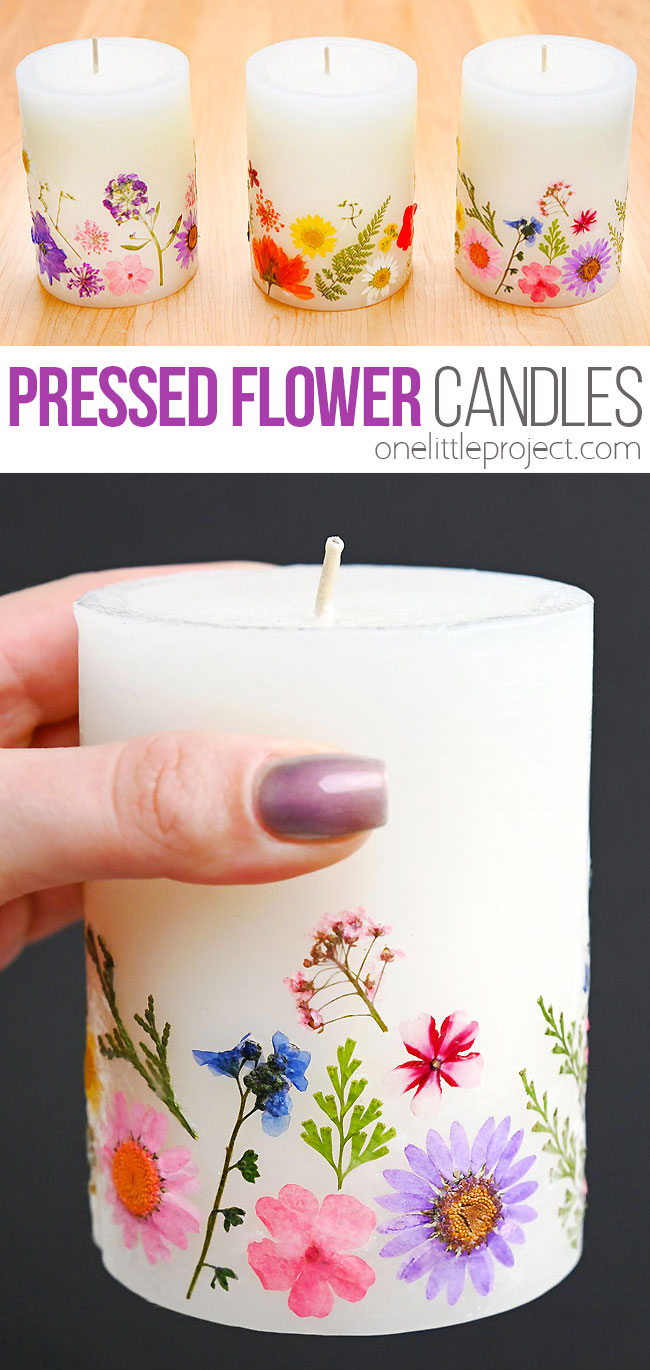 Homemade pressed flower candles