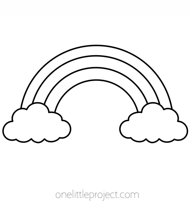 Rainbow outline with 3 tiers and clouds at the bottom
