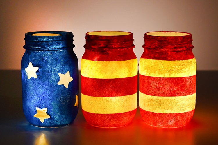 American flag patriotic mason jar lanterns