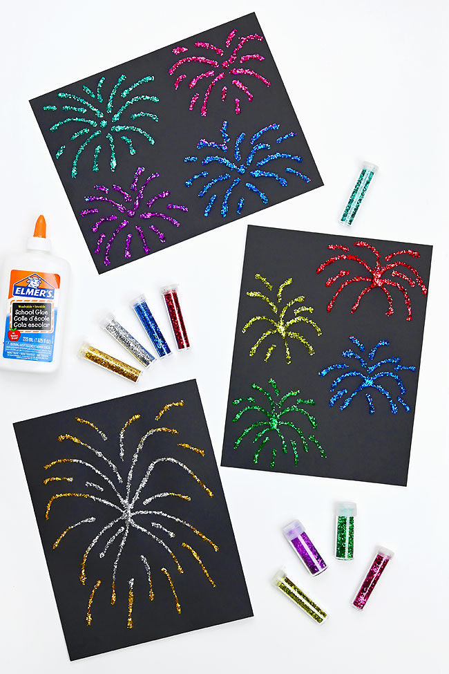Making an easy fireworks kids craft with glitter