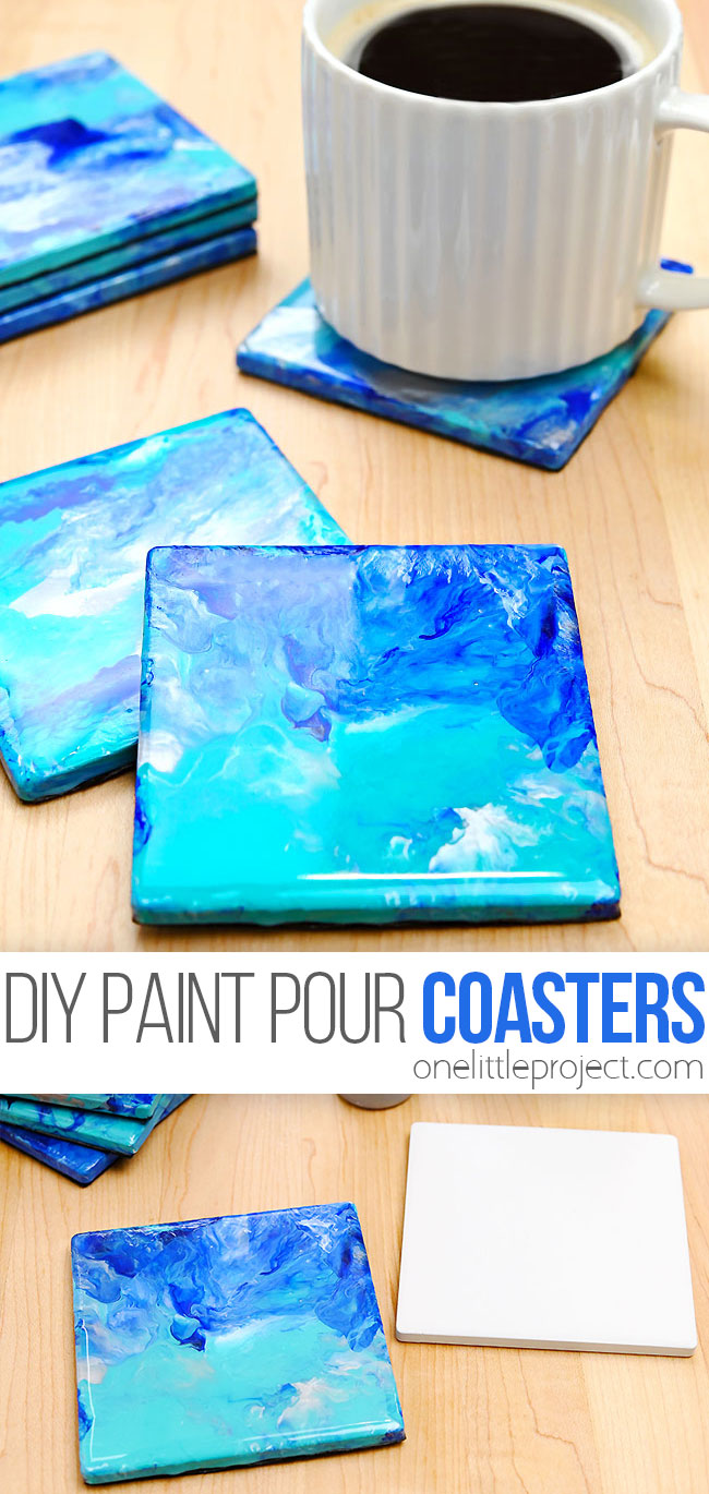 Easy paint pour tile coasters DIY craft