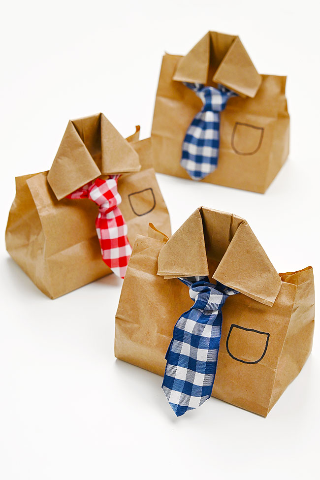 Gift bag favors for Dad in the shape of a shirt and tie
