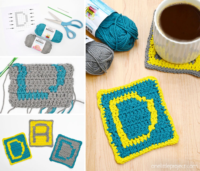 DIY monogram crochet coasters
