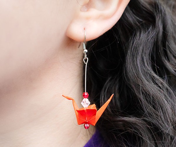 Origami Paper Crane Earrings