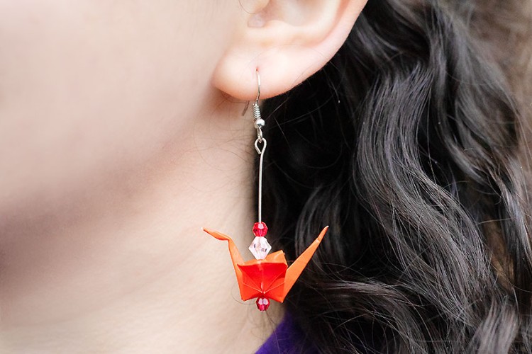 Origami paper crane earrings