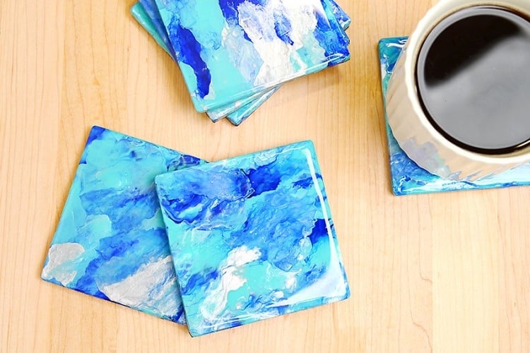 Pour Paint Coasters Coasters made with pour painting