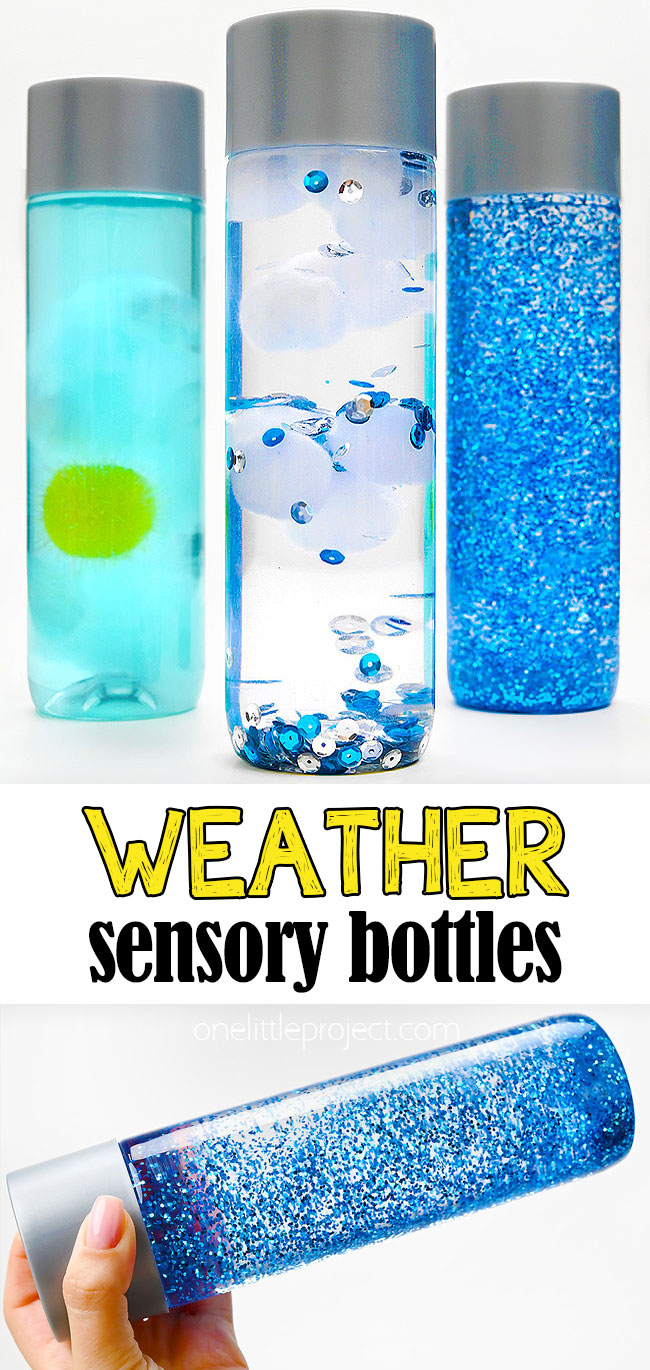 Sensory bottles DIY themed around types of weather