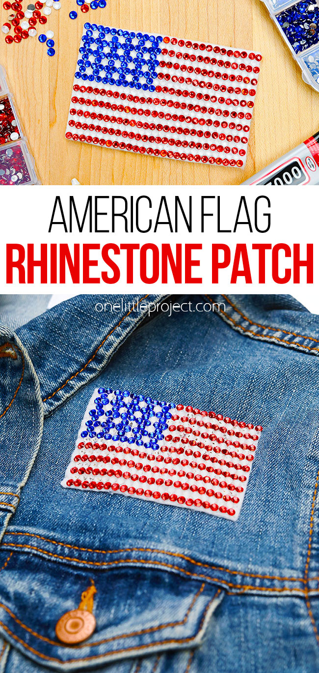 DIY rhinestone patch in shape of the American flag