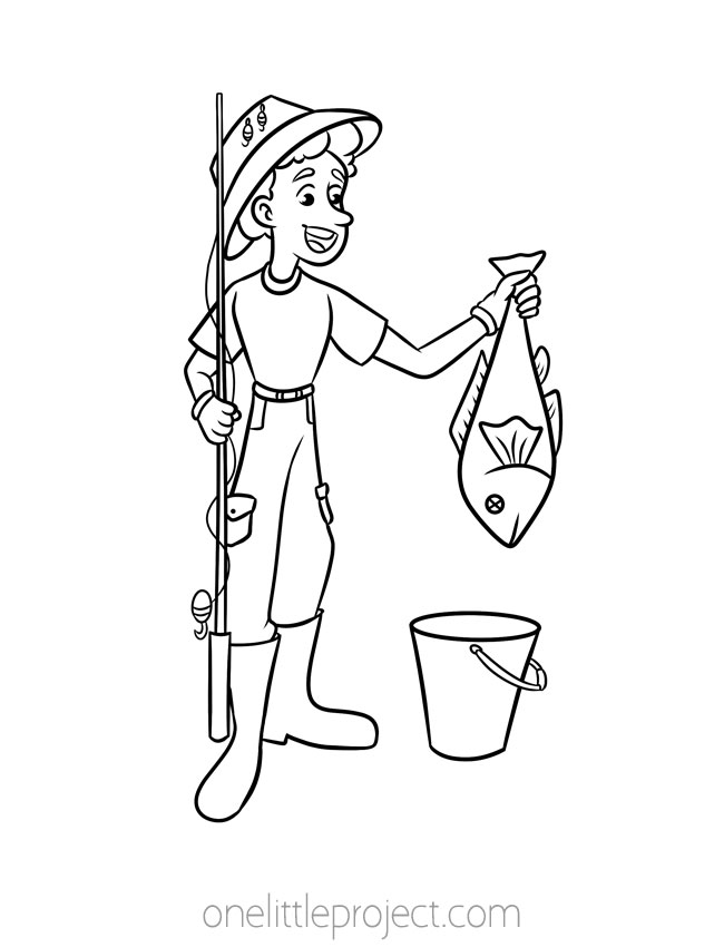 Boy Coloring Pages - gone fishin