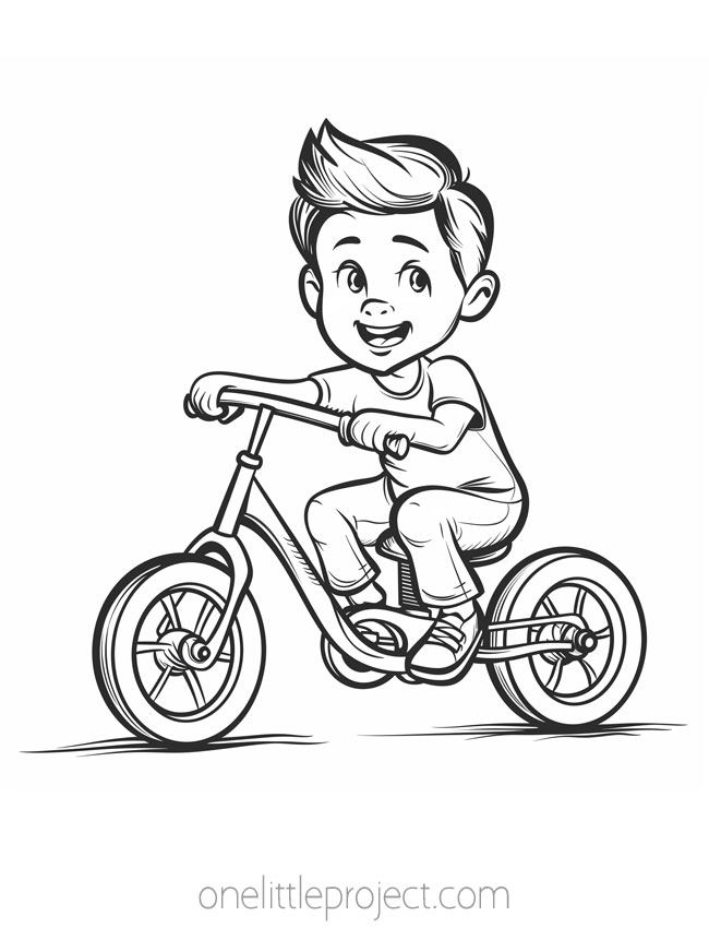 Boyish Coloring Pages - riding a bike