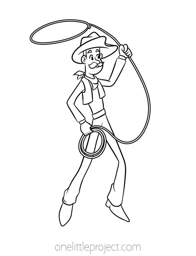 Coloring Sheets for Boys - cowboy with lasso