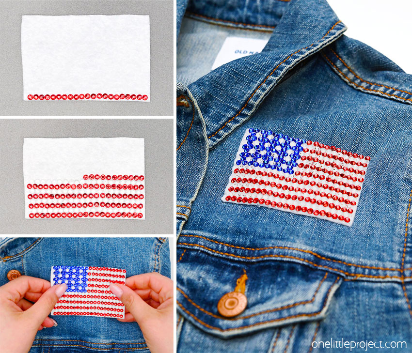 DIY American flag rhinestone patch