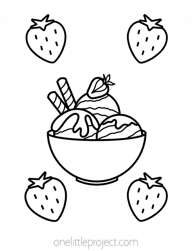 Ice Cream Color Page - Strawberry sundae
