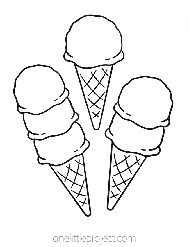 Ice Cream Coloring Page - 1, 2, or 3 scoops of ice cream