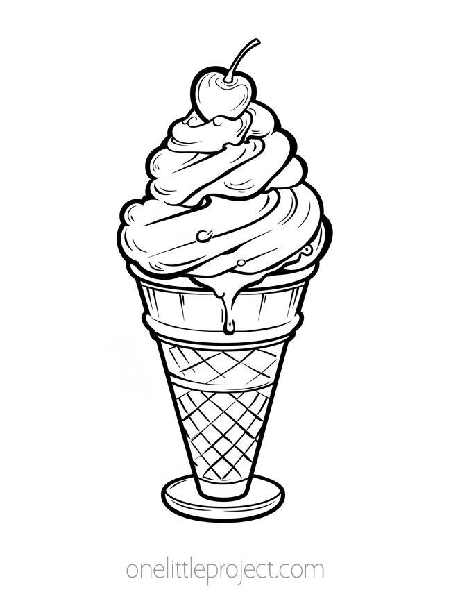Ice Cream Coloring Pages - Sundae with a cherry on top