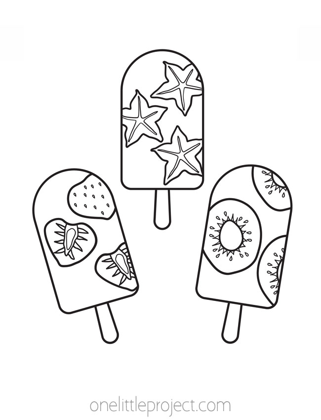 Ice Cream Coloring Pages - Fruit popsicle ice cream bars