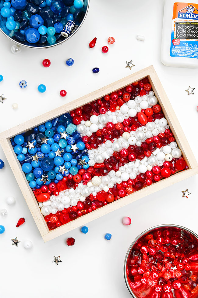 Patriotic red, white, and blue bead craft