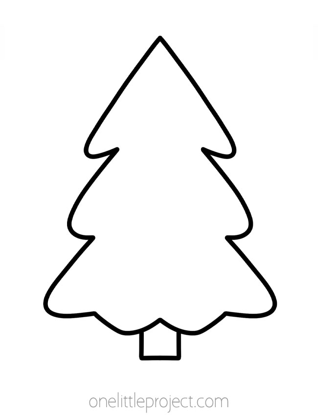 Christmas tree outline template with 3 tiers of branches and a short trunk