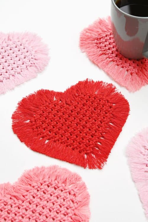 Valentine's Day Crafts - Macrame Heart Coaster Valentine's Day Crafts - Macrame Heart Coaster