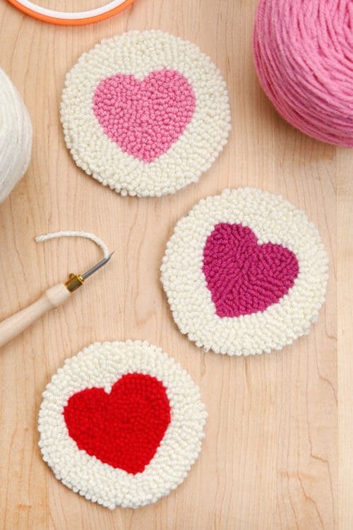 Valentine's Day Crafts - Punch Needle Heart Coasters Valentine's Day Crafts - Punch Needle Heart Coasters