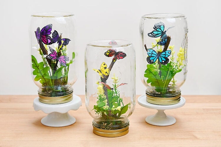 Mason Jar Paper Butterfly Terrarium 3D paper butterfly terrarium display
