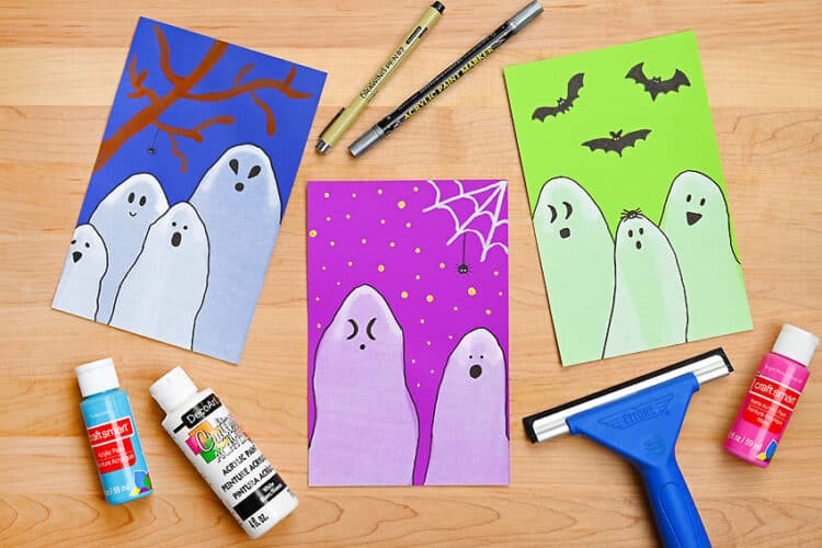 Ghost Squeegee Painting Ghost scrape art for kids