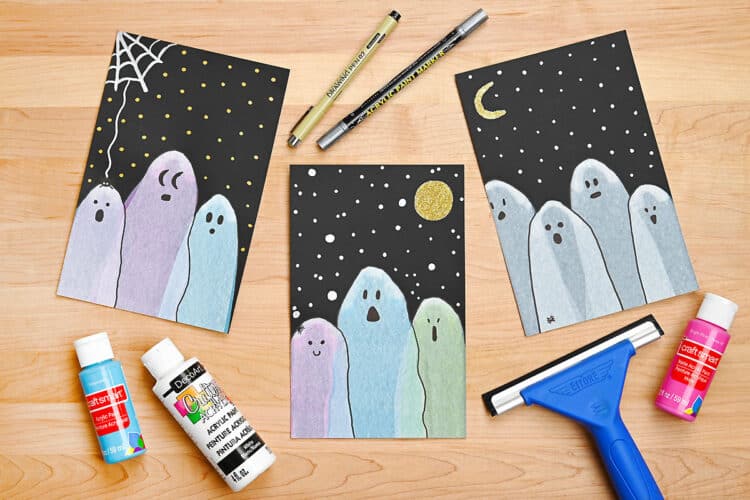 Ghost Squeegee Painting Halloween squeegee art project