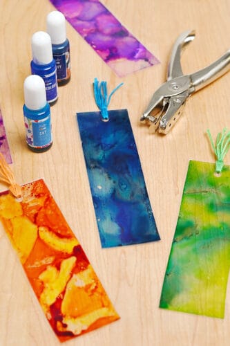 DIY Alcohol Ink Bookmarks - With Colourful, Swirled Designs