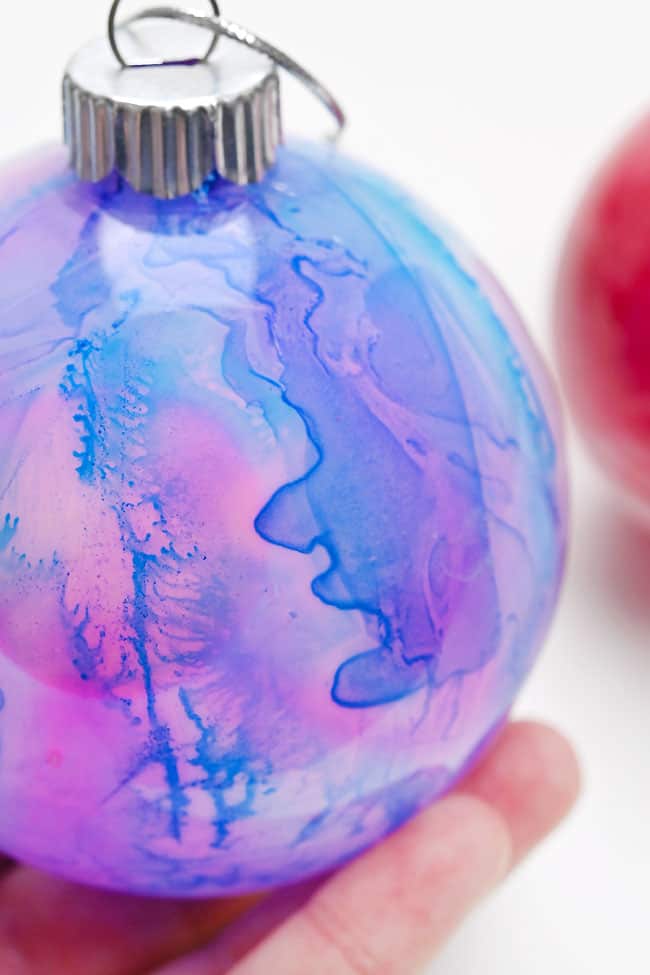 Alcohol Ink Plastic Ornaments Closeup on alcohol ink colors in a plastic ornament